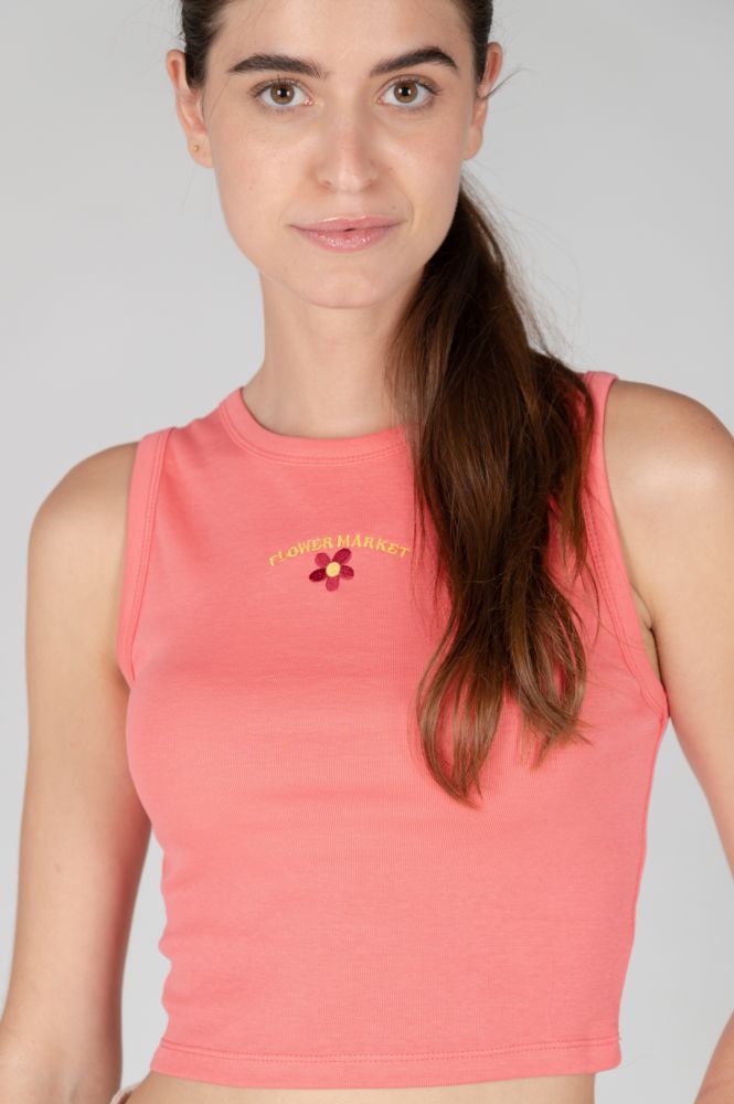 W Embroidered Cropped Top - red