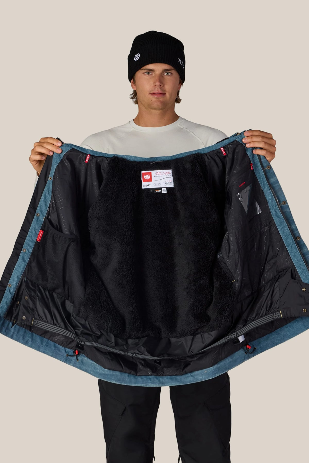 DECONSTRUCTED DENIM INSULATED JACKET INDIGO DENIM