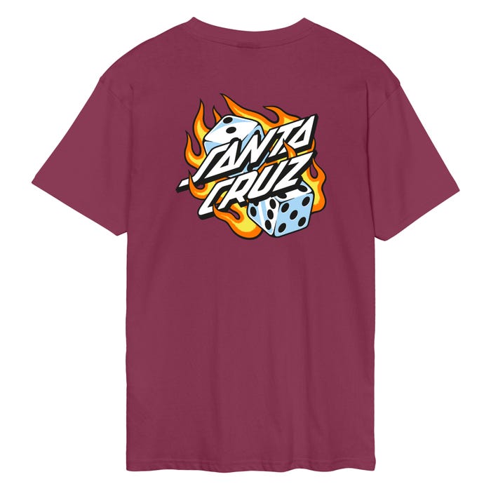 Flaming Dice Dot Chest T-Shirt - Burgundy