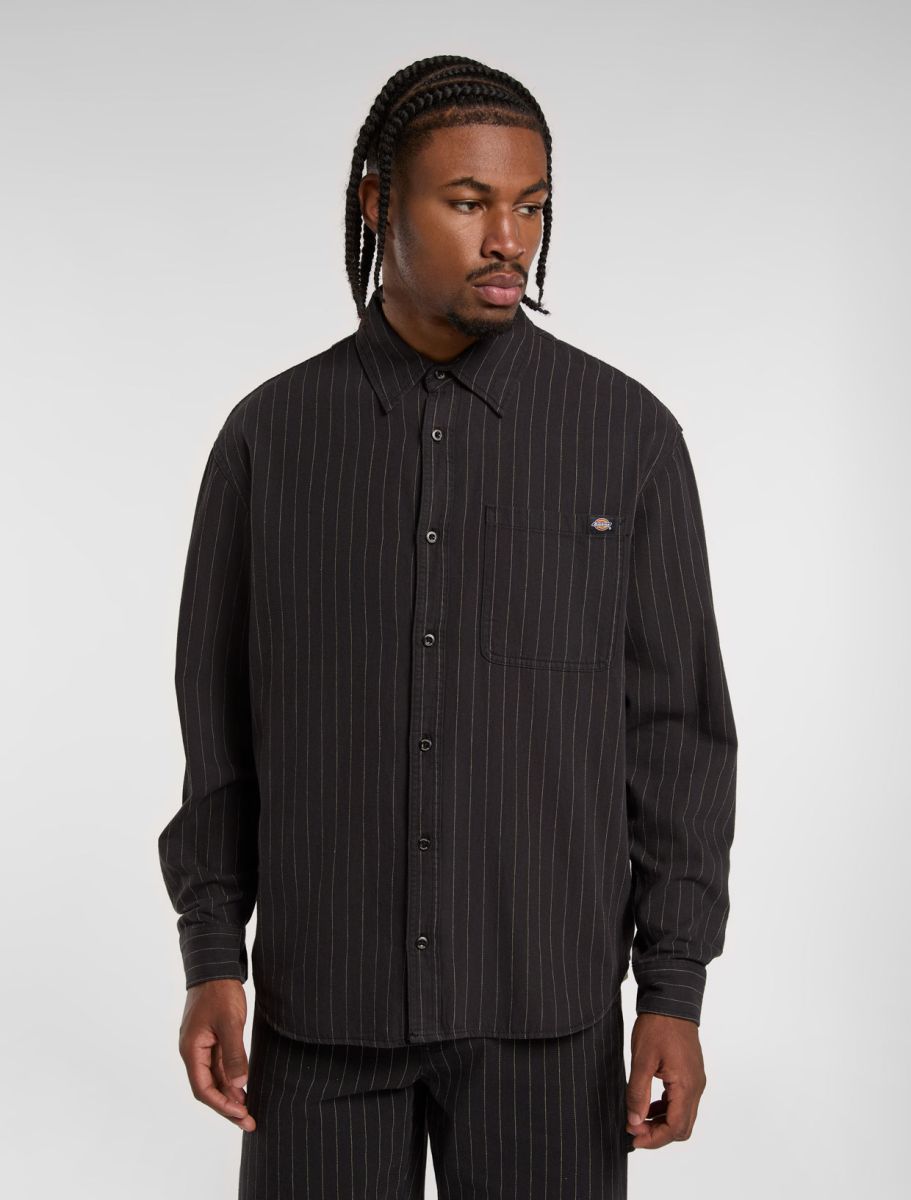 Service Stripe Langarmhemd - Black