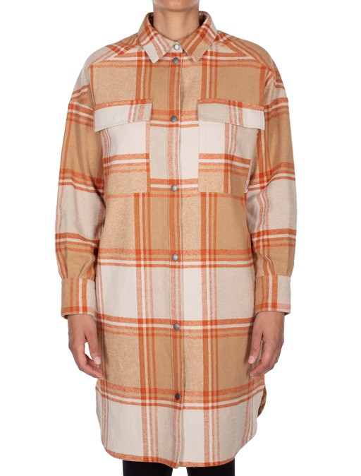 Checky Shirt Jacket - beige