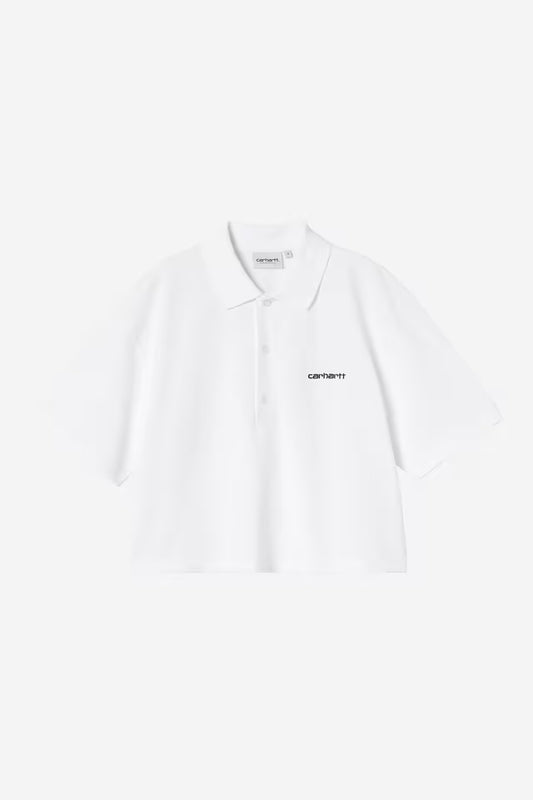 W' S/S Carhartt Script Polo - White / Black