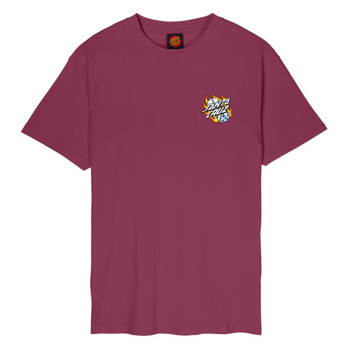 Flaming Dice Dot Chest T-Shirt - Burgundy