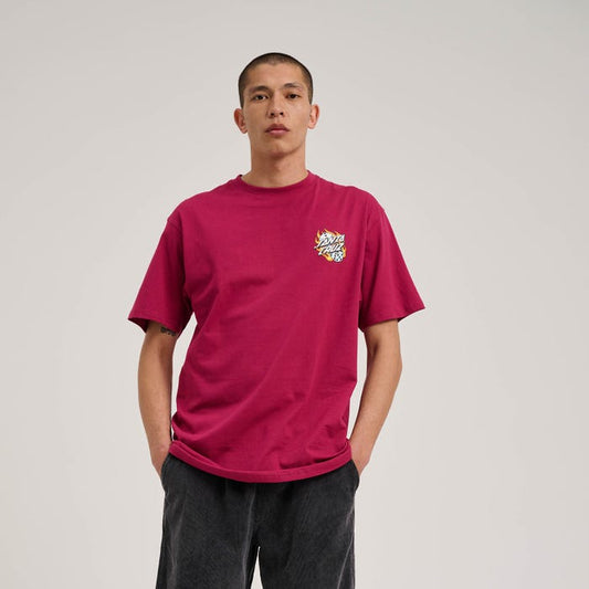 Flaming Dice Dot Chest T-Shirt - Burgundy