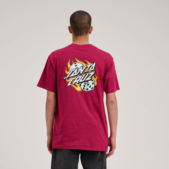 Flaming Dice Dot Chest T-Shirt - Burgundy