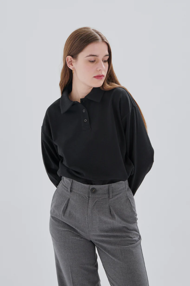 Sweatshirt with collar - black