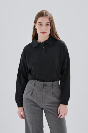 Sweatshirt with collar - black